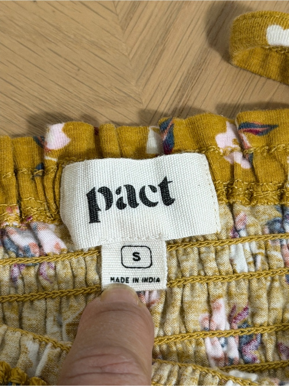 Pact Size Small Mustard Floral Jumpsuit Smocked Wide Leg Organic Cotton Boho - Picture 3 of 7